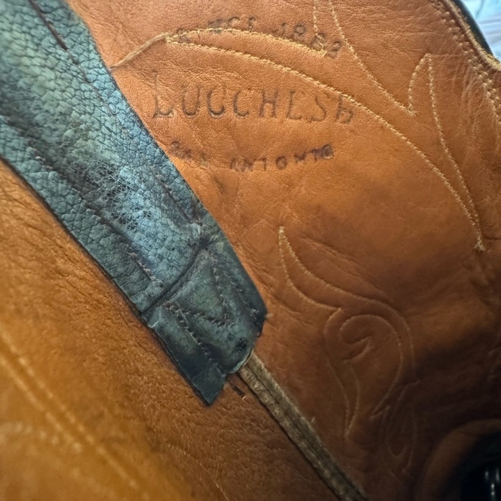 Lucchese Two-Tone Green Ostrich Heeled Cowboy Boots - Picture 9 of 14